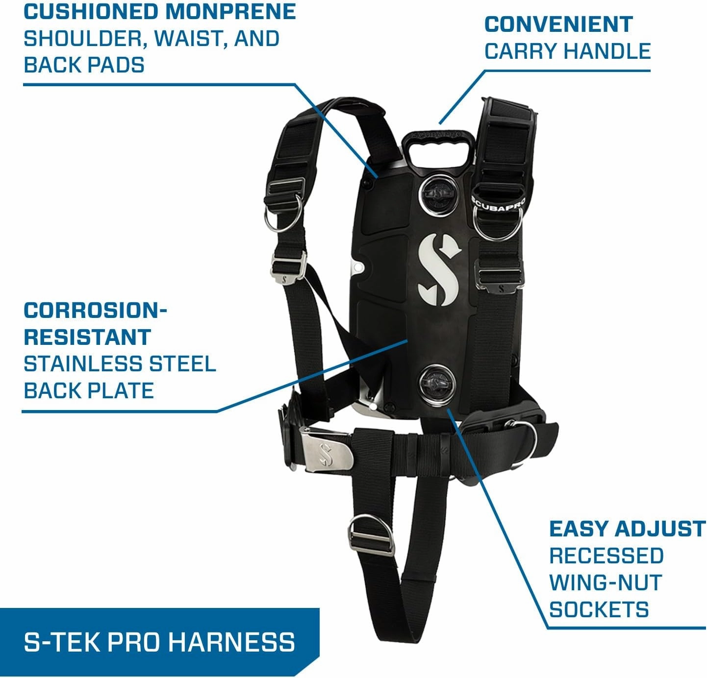 SCUBAPRO S-Tek Pro System for Technical Scuba Diving, Harness with Back Plate in Stainless Steel