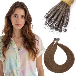 SEGO Nano Bead Hair Extensions Human Hair, 1g/s 50g/pack 18 Inch Nano Ring Hair Extensions, Highlight, Add Volume and Length, Nano Tip Hair Extensions for Women Medium Brown
