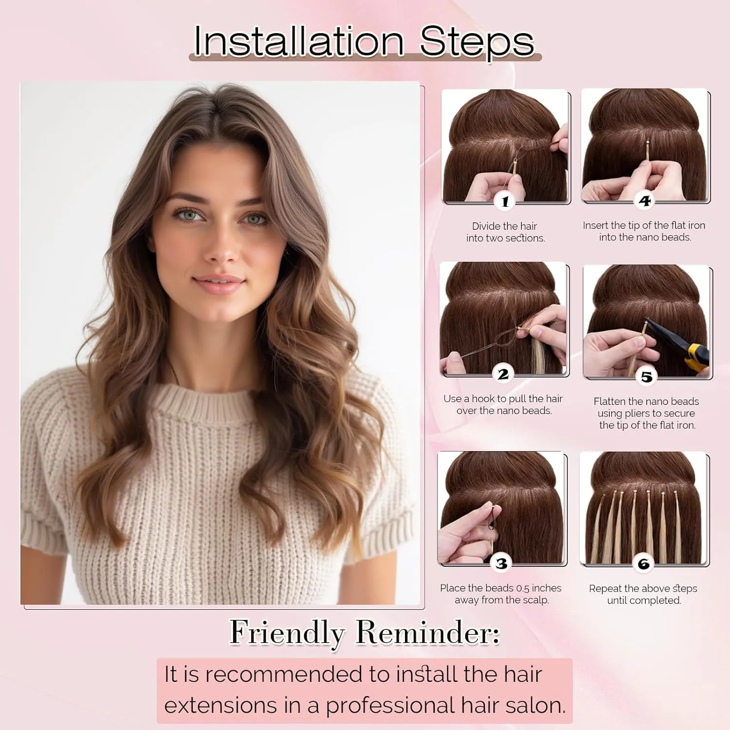 SEGO Nano Bead Hair Extensions Human Hair, 1g/s 50g/pack 18 Inch Nano Ring Hair Extensions, Highlight, Add Volume and Length, Nano Tip Hair Extensions for Women Medium Brown