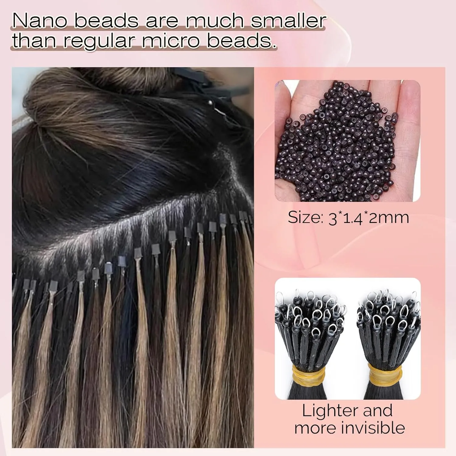 SEGO Nano Bead Hair Extensions Human Hair, 1g/s 50g/pack 18 Inch Nano Ring Hair Extensions, Highlight, Add Volume and Length, Nano Tip Hair Extensions for Women Medium Brown