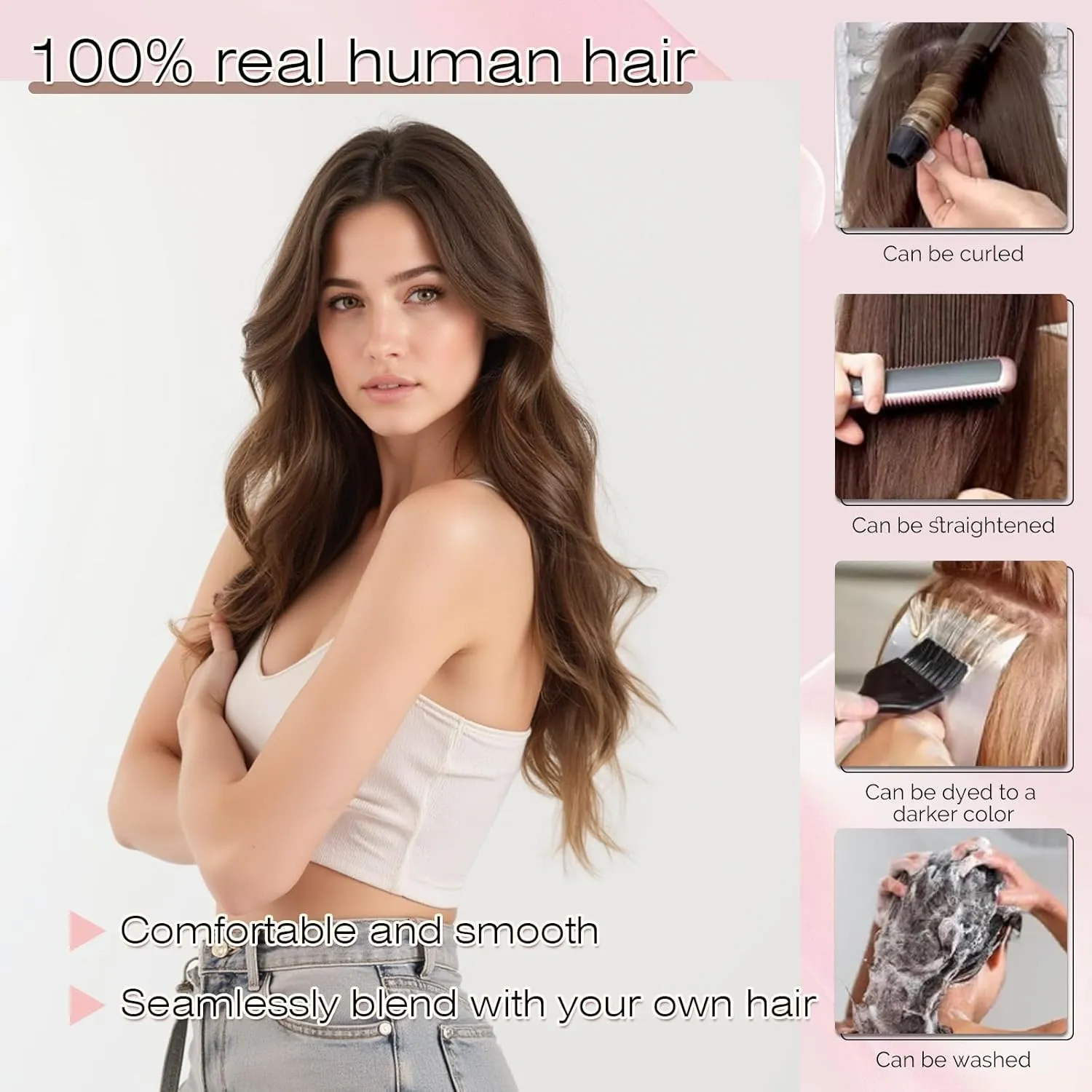 SEGO Nano Bead Hair Extensions Human Hair, 1g/s 50g/pack 18 Inch Nano Ring Hair Extensions, Highlight, Add Volume and Length, Nano Tip Hair Extensions for Women Medium Brown