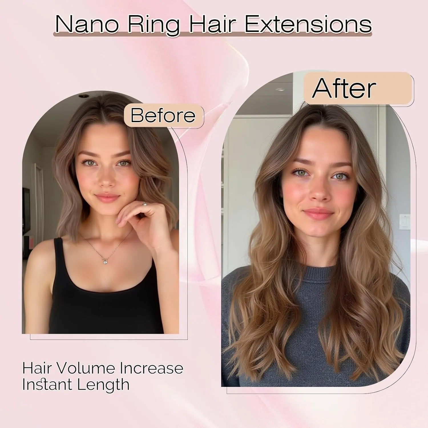 SEGO Nano Bead Hair Extensions Human Hair, 1g/s 50g/pack 18 Inch Nano Ring Hair Extensions, Highlight, Add Volume and Length, Nano Tip Hair Extensions for Women Medium Brown