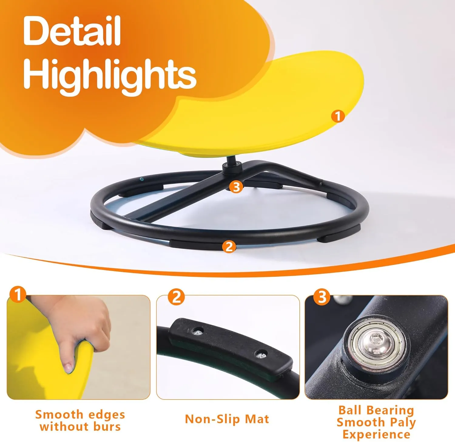 Sensory Spinning Chair for Autistic Kids，Sensory Swivel Chair，Sit and Spin Toy for Balance and Coordination, Spinning Autism Seat & ADHD Children, Indoor & Outdoor Play for Ages 3 （Yellow）