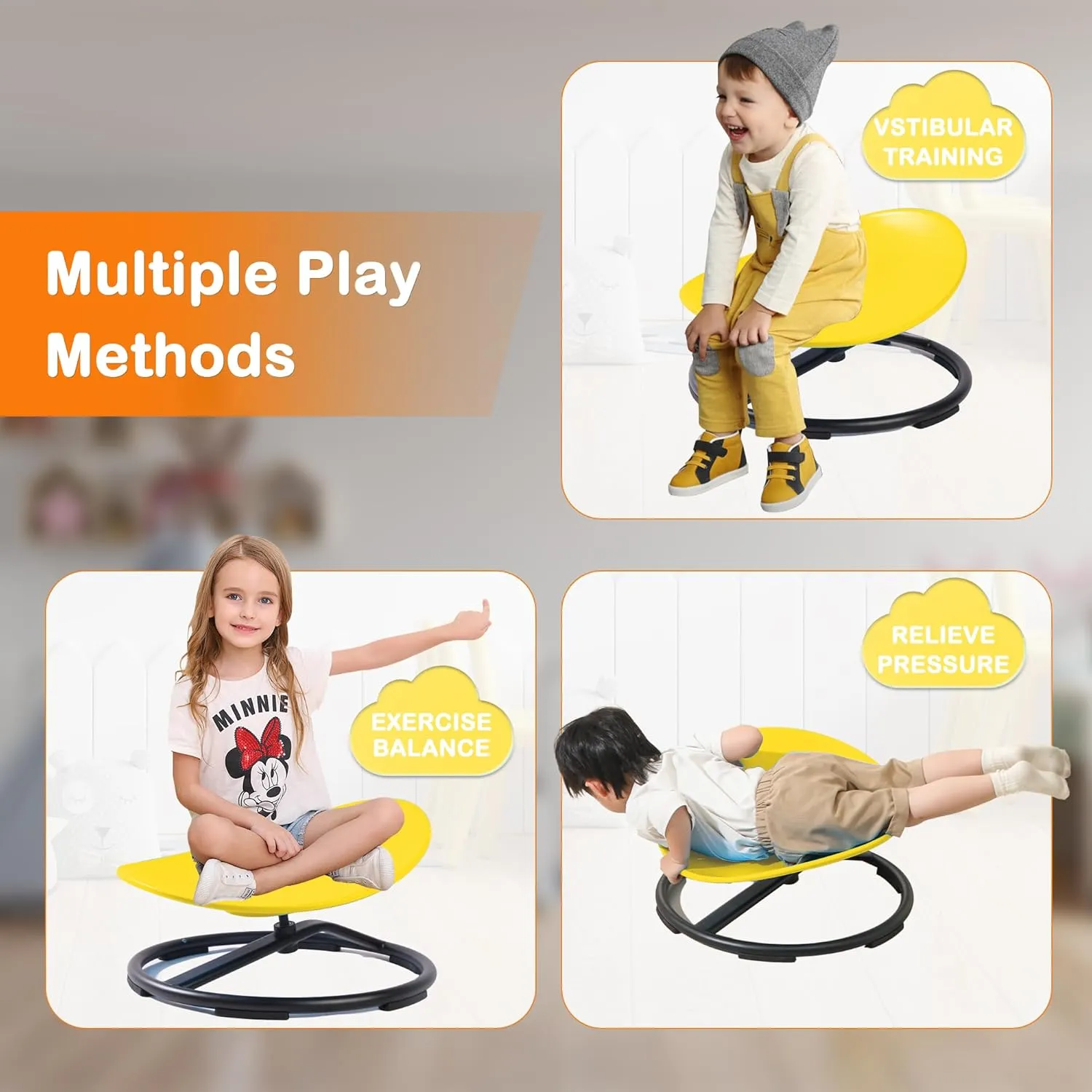 Sensory Spinning Chair for Autistic Kids，Sensory Swivel Chair，Sit and Spin Toy for Balance and Coordination, Spinning Autism Seat & ADHD Children, Indoor & Outdoor Play for Ages 3 （Yellow）