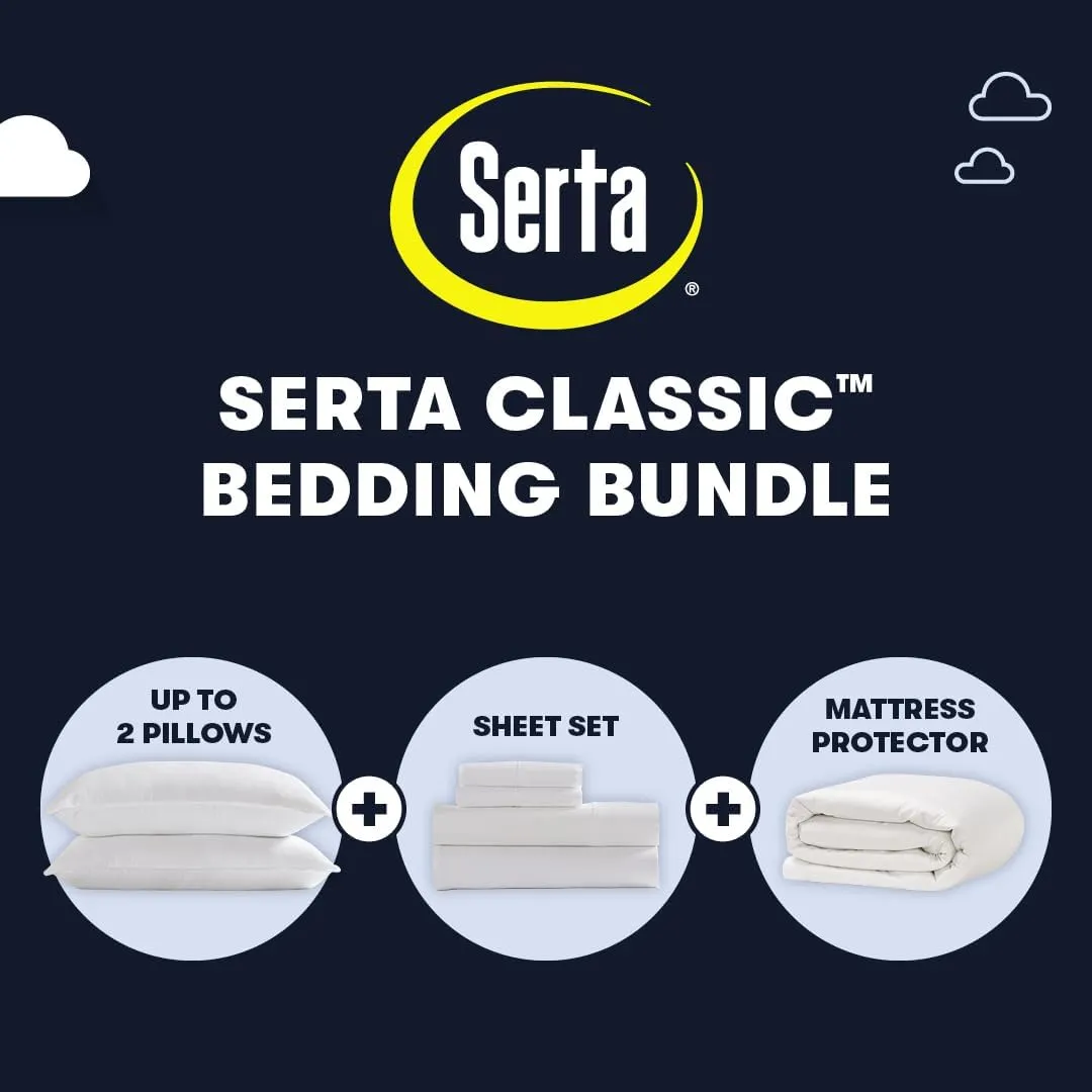 Serta Classic Bedding Bundle - Contains a Twin XL Size Mattress Protector and Sheet Set Along with One Standard Pillow - CertiPUR-US Certified