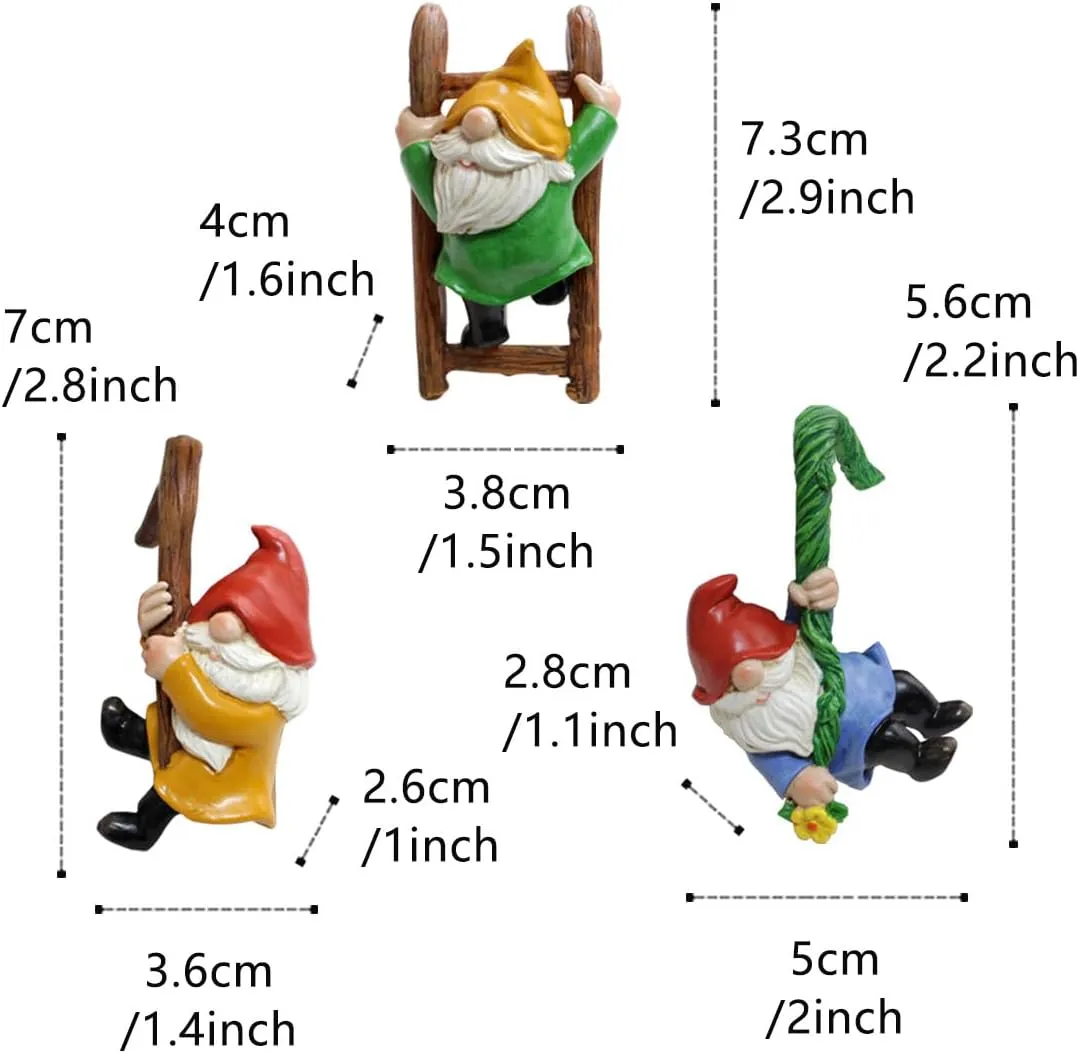 Set of 3 Garden Gnome Statues for Plant Pots Whimsical Climbing Dwarf Figurines Outdoor Garden, Patio, and Home Decor (A)