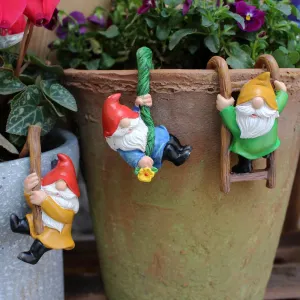 Set of 3 Garden Gnome Statues for Plant Pots Whimsical Climbing Dwarf Figurines Outdoor Garden, Patio, and Home Decor (A)