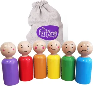 Set of 6 - Rainbow Wooden Peg Dolls with Emotions | Sensory Autism Toys for Toddlers | Early Education Toys, Social Emotional Therapeutic Learning Activities for Calmness