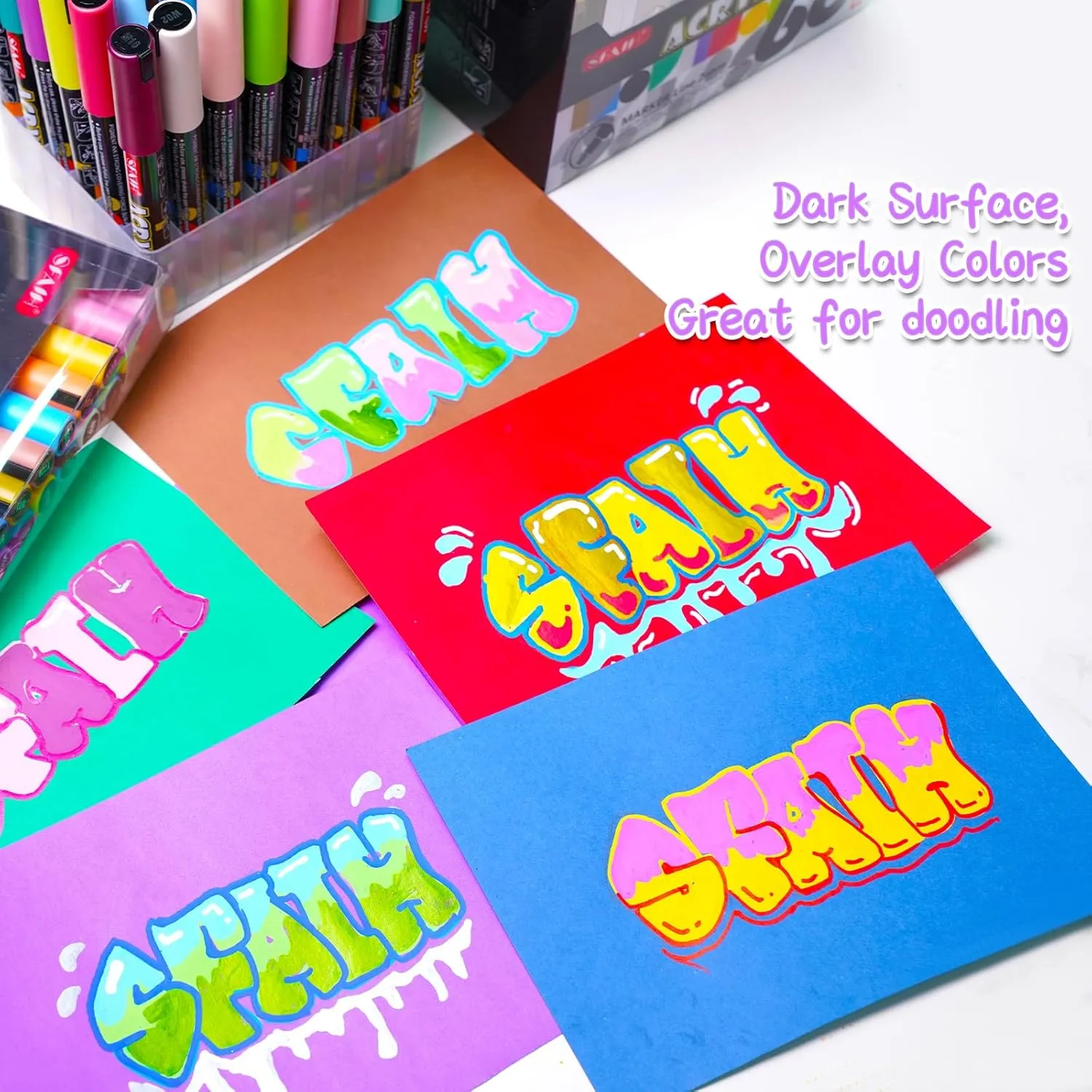 SFAIH Acrylic Creative Markers - 3mm Replaceable Nibs 24 Colors, Large Ink Capacity, Ultra-High Coverage, Non-Bleeding Water-Based Ink, Drawing Markers for Art Supplies, Wood, Fabric, Rock Painting