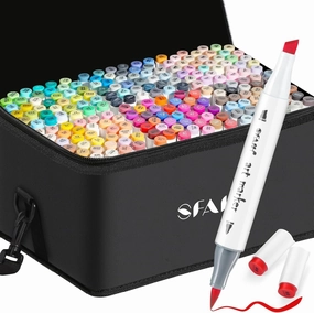 SFAIH Brush Tip Alcohol Markers Set - 216 Colors Double Tipped Art Markers for Artist Adult Coloring Illustration, Gifts for Artist Adult, Dual Tip Brush & Chisel - Refillable Ink