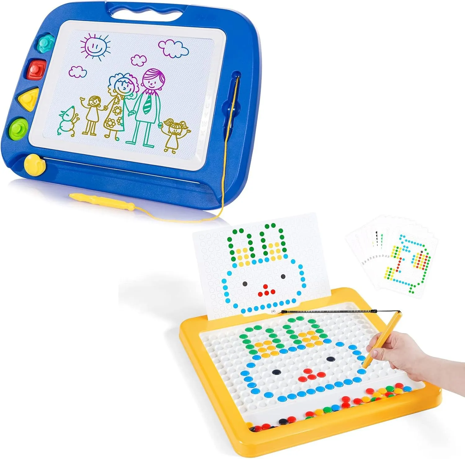 SGILE 2 Pack Magnetic Drawing Board, Magna Dots Doold Pad and Large Magnet Sketch Tablet for Kids, Early Learning Sensory Art Toddler Toys Preschool Travel Gifts for Boys Girls Age 18 Month 