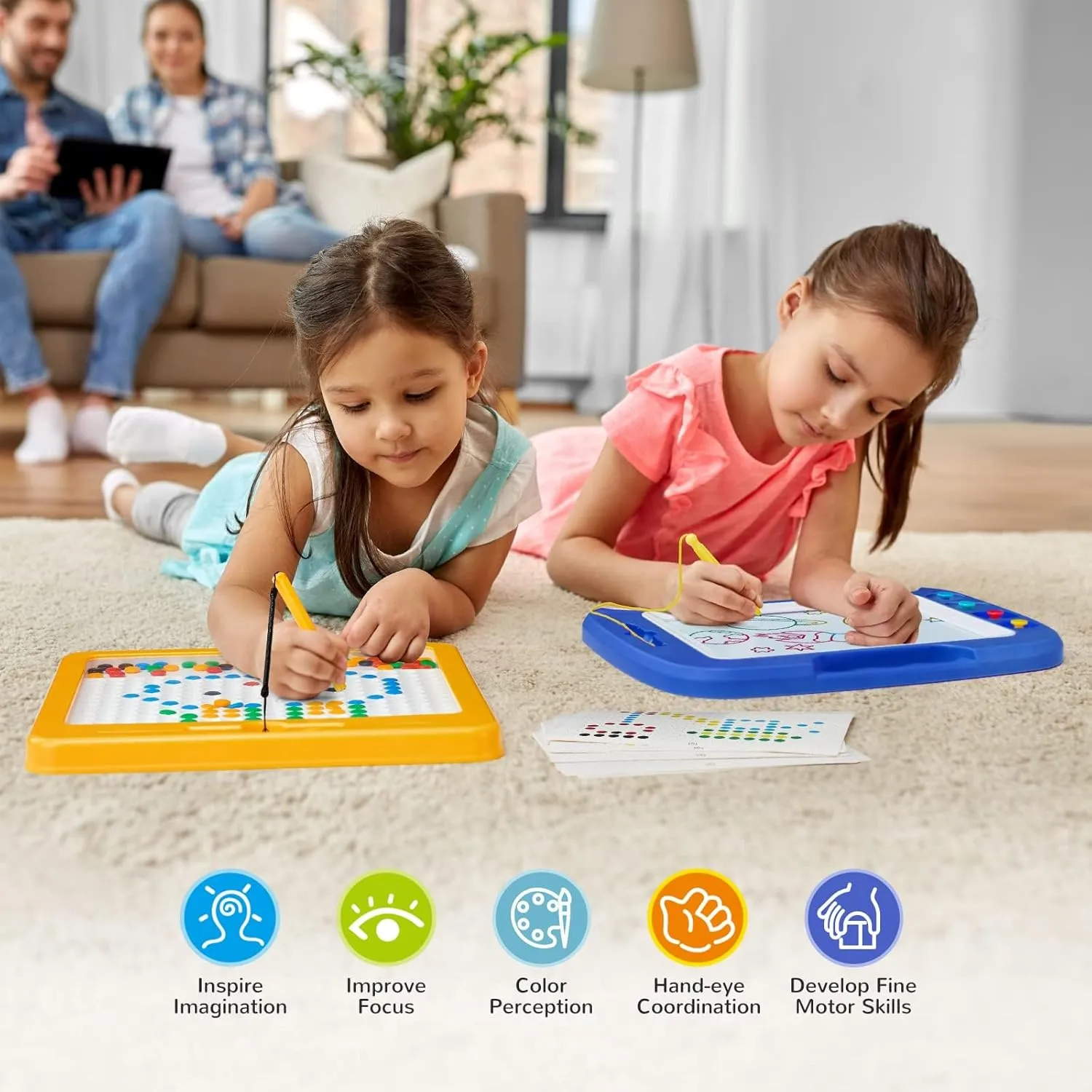 SGILE 2 Pack Magnetic Drawing Board, Magna Dots Doold Pad and Large Magnet Sketch Tablet for Kids, Early Learning Sensory Art Toddler Toys Preschool Travel Gifts for Boys Girls Age 18 Month 