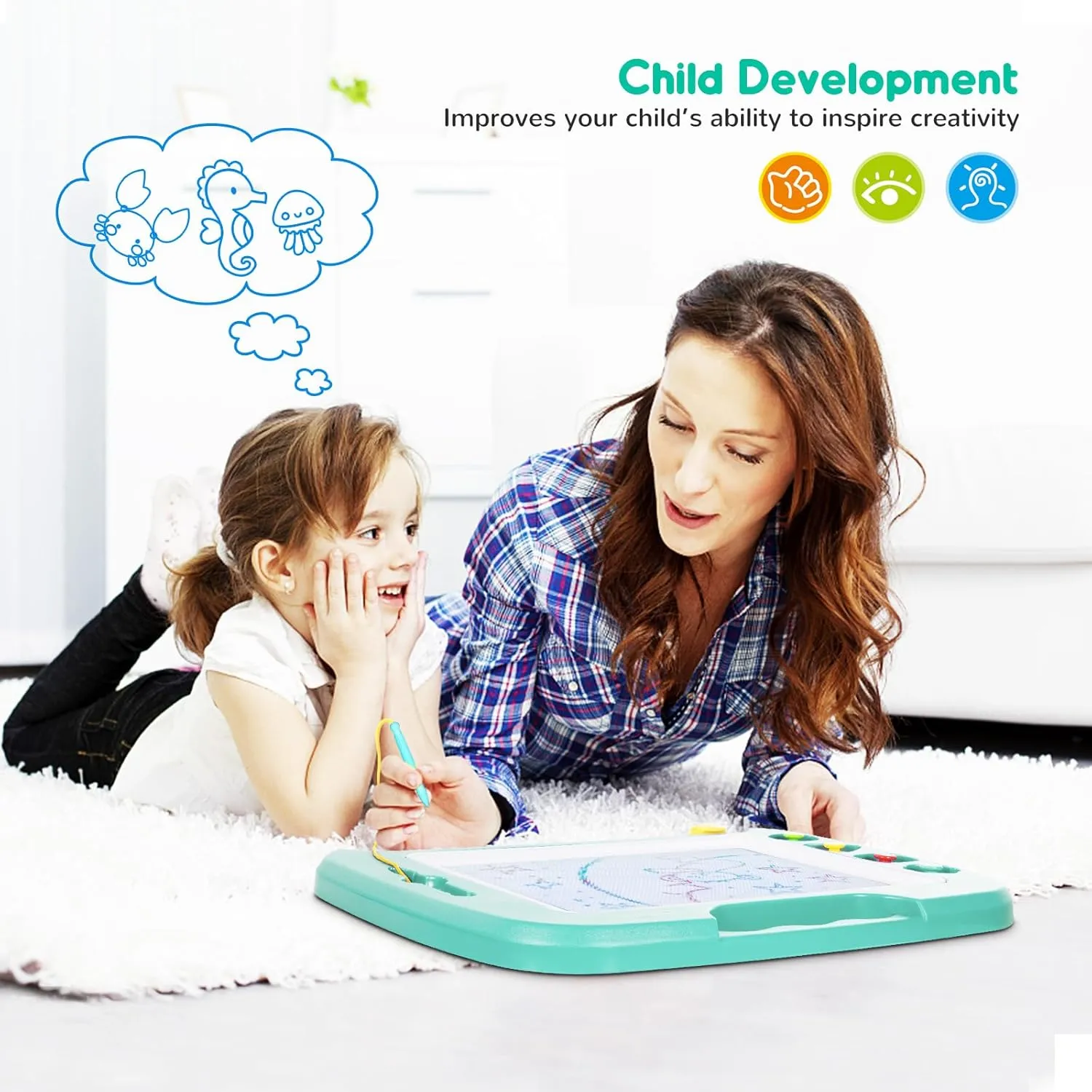 SGILE Large Magnetic Drawing Board - 4 Colors 16×13in Doodle Pad with 4 Stamps for Toddlers, Learning Toy Board Etch Sketch Gift for 36  Month Kids Girls Boys, Green