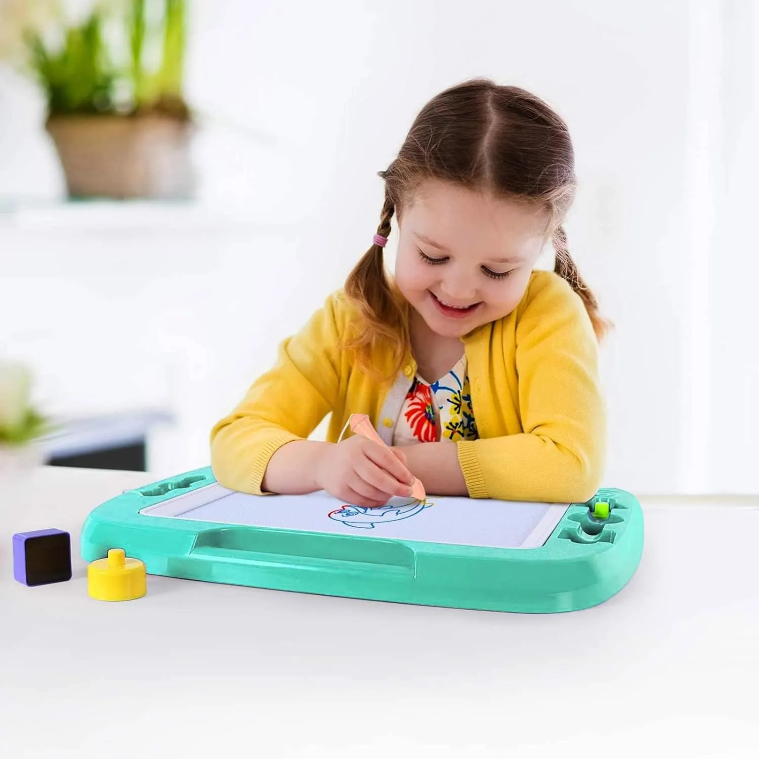 SGILE Large Magnetic Drawing Board - 4 Colors 16×13in Doodle Pad with 4 Stamps for Toddlers, Learning Toy Board Etch Sketch Gift for 36  Month Kids Girls Boys, Green