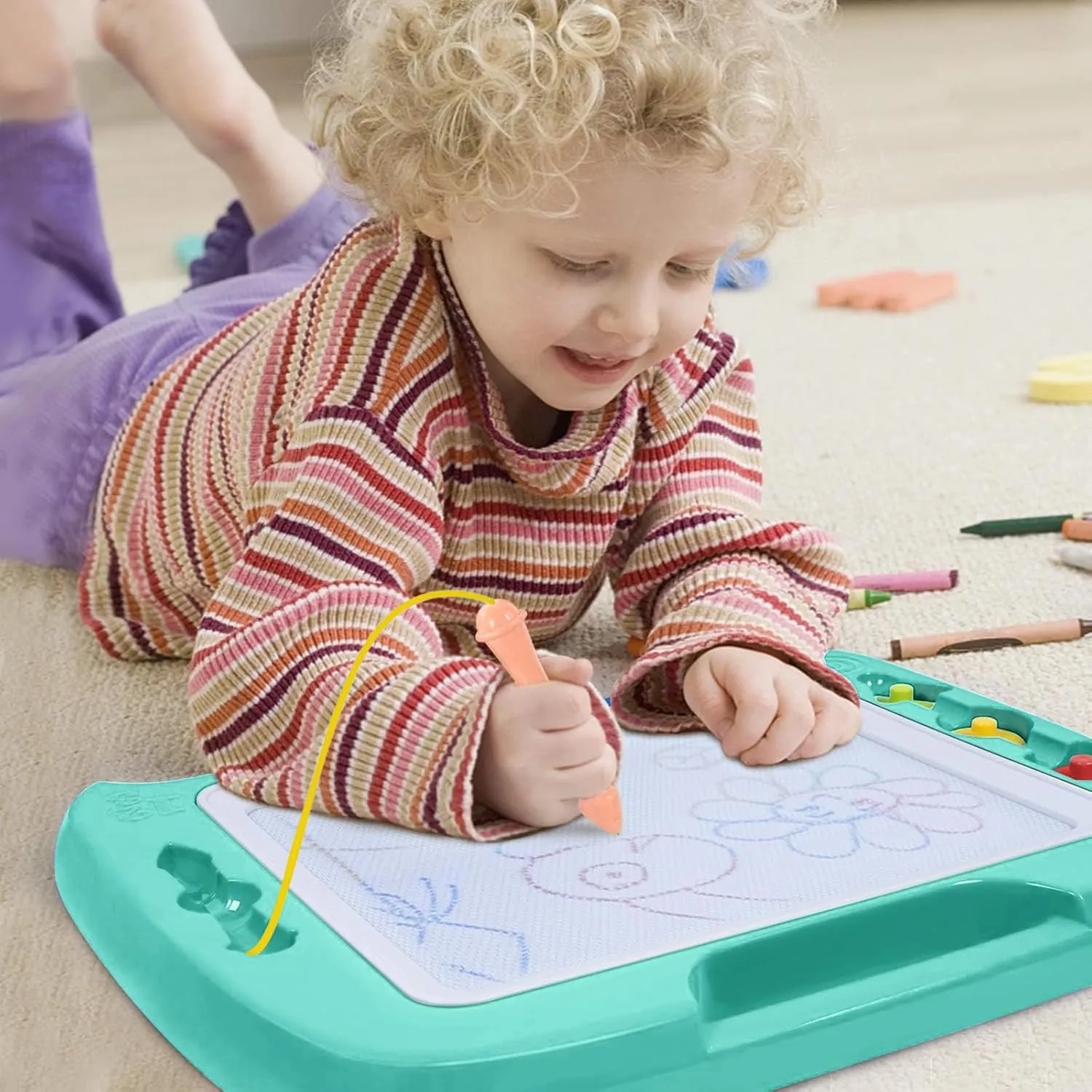 SGILE Large Magnetic Drawing Board - 4 Colors 16×13in Doodle Pad with 4 Stamps for Toddlers, Learning Toy Board Etch Sketch Gift for 36  Month Kids Girls Boys, Green