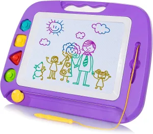 SGILE Large Magnetic Drawing Board - 4 Colors 16×13in Writing Painting Doodle Pad with 4 Stamps for Toddlers, Learning Educational Toy Etch Sketch Gift for 36  Month Kids Girls Boys, Purple