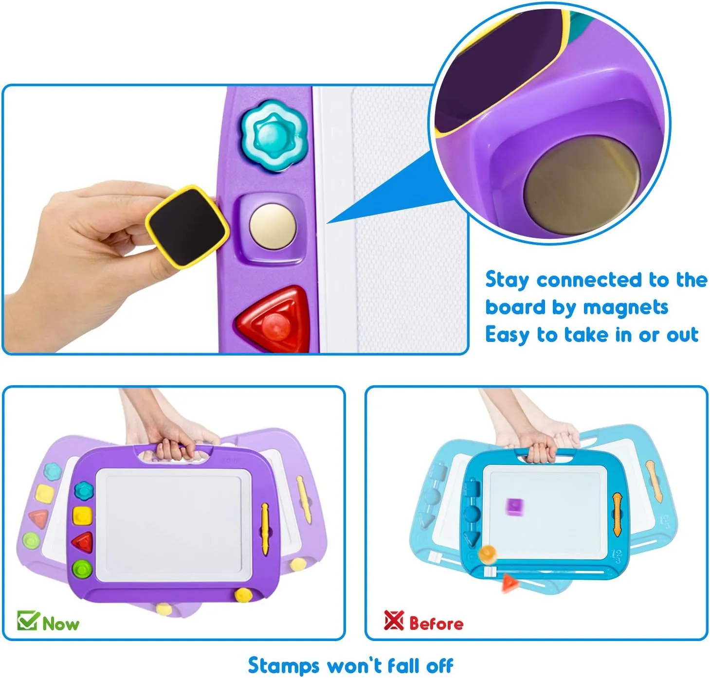 SGILE Large Magnetic Drawing Board - 4 Colors 16×13in Writing Painting Doodle Pad with 4 Stamps for Toddlers, Learning Educational Toy Etch Sketch Gift for 36  Month Kids Girls Boys, Purple
