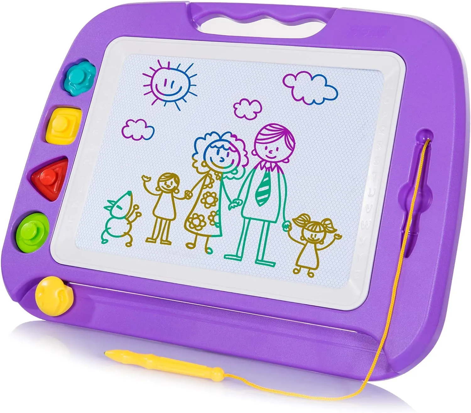 SGILE Large Magnetic Drawing Board - 4 Colors 16×13in Writing Painting Doodle Pad with 4 Stamps for Toddlers, Learning Educational Toy Etch Sketch Gift for 36  Month Kids Girls Boys, Purple