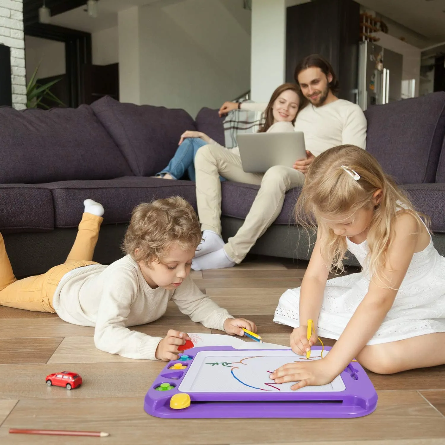 SGILE Large Magnetic Drawing Board - 4 Colors 16×13in Writing Painting Doodle Pad with 4 Stamps for Toddlers, Learning Educational Toy Etch Sketch Gift for 36  Month Kids Girls Boys, Purple