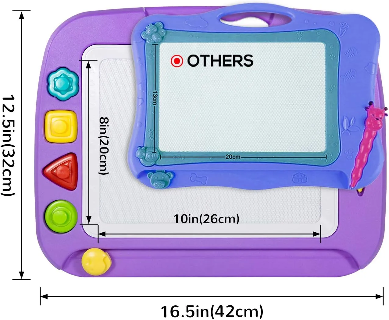 SGILE Large Magnetic Drawing Board - 4 Colors 16×13in Writing Painting Doodle Pad with 4 Stamps for Toddlers, Learning Educational Toy Etch Sketch Gift for 36  Month Kids Girls Boys, Purple