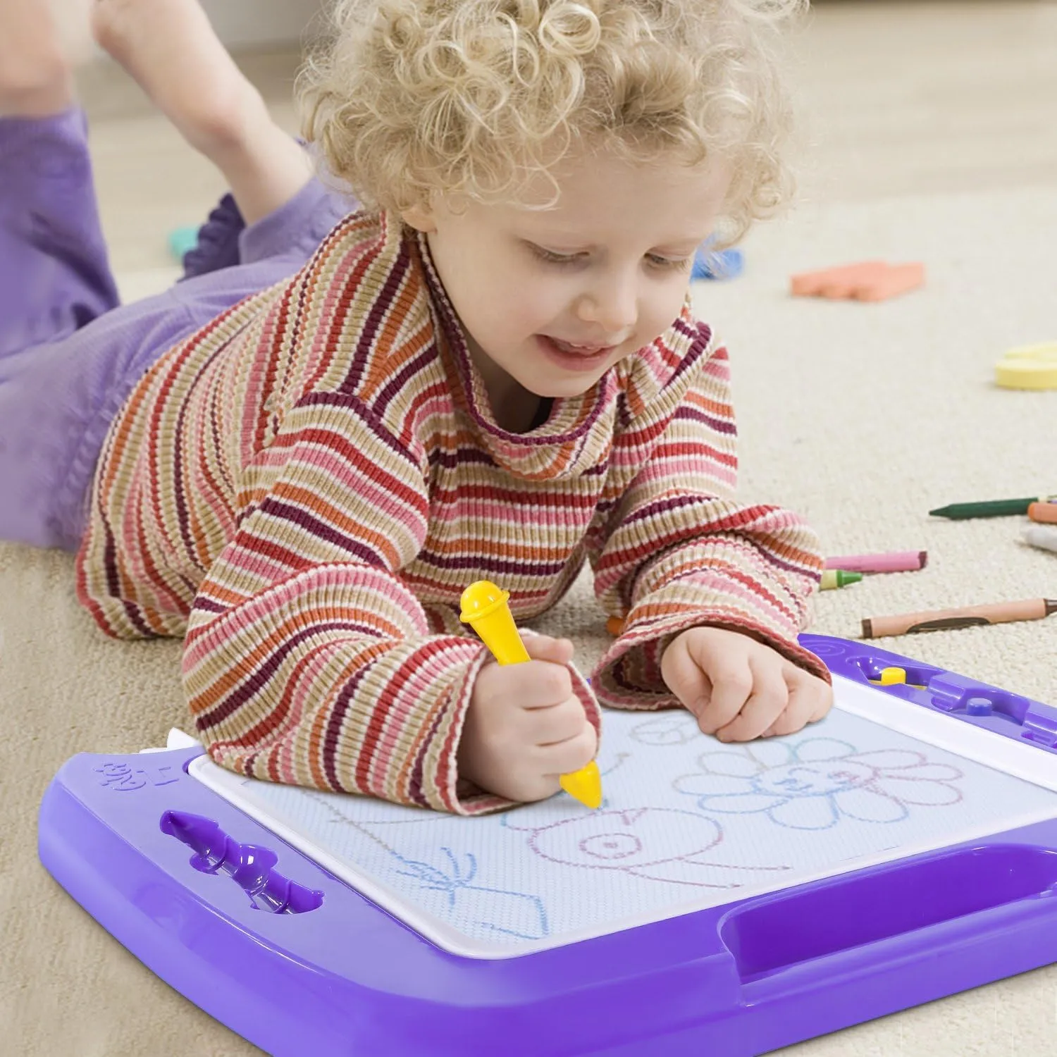SGILE Large Magnetic Drawing Board - 4 Colors 16×13in Writing Painting Doodle Pad with 4 Stamps for Toddlers, Learning Educational Toy Etch Sketch Gift for 36  Month Kids Girls Boys, Purple