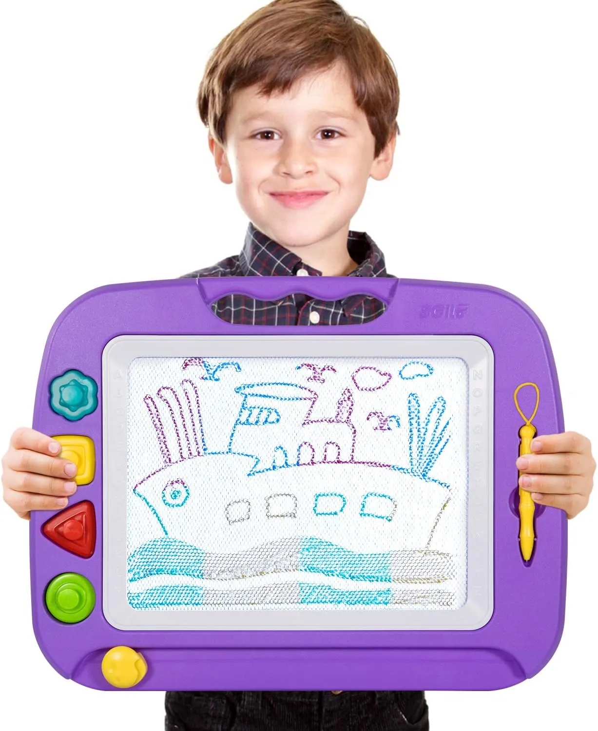 SGILE Large Magnetic Drawing Board - 4 Colors 16×13in Writing Painting Doodle Pad with 4 Stamps for Toddlers, Learning Educational Toy Etch Sketch Gift for 36  Month Kids Girls Boys, Purple