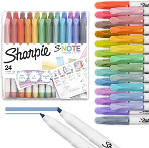 Sharpie S-Note Creative Markers, Highlighters, Assorted Colors, Chisel Tip, 24 Count - No Bleed Inks, Perfect for Doodling, Highlighting, Note-Taking, Student & Teacher Supplies