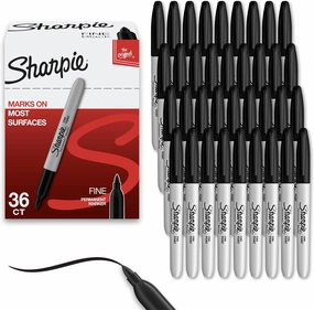 Sharpie Permanent Markers, Fine Tip, Black, Bulk Set, 36 Count - For Classroom, Office, & Home, Quick Drying, Fade Resistant, For Wood, Plastic, Paper, Metal, And More, Ideal for Drawing, Coloring