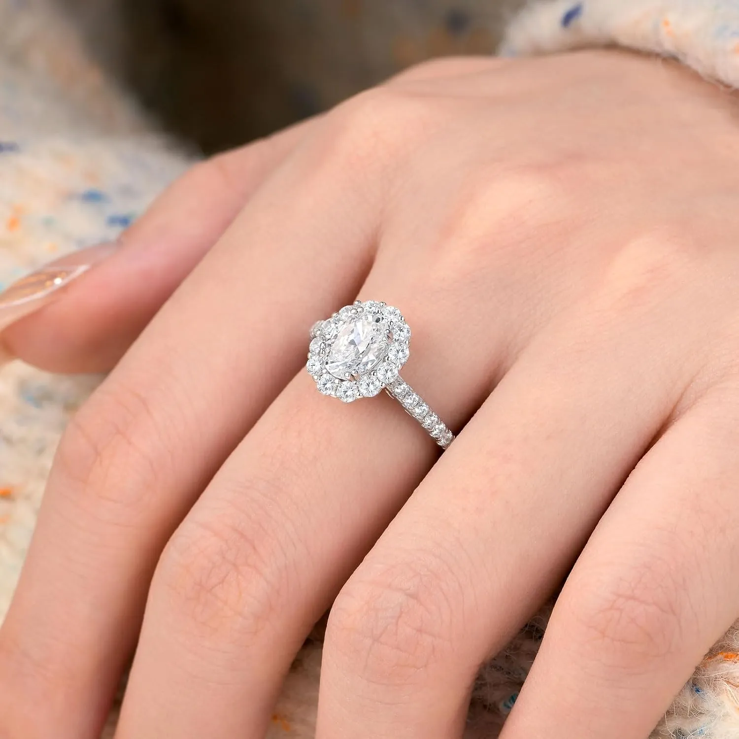 SHELOVES Oval Halo Engagement Rings for Women AAAAA Cubic Zirconia Wedding Rings 925 Sterling Silver Sz 5-10