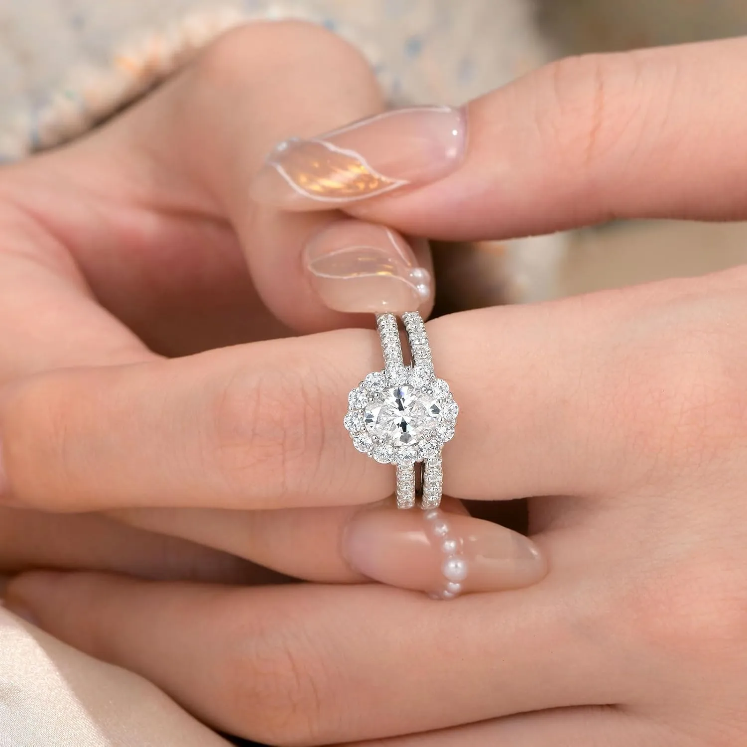 SHELOVES Oval Halo Engagement Rings for Women AAAAA Cubic Zirconia Wedding Rings 925 Sterling Silver Sz 5-10