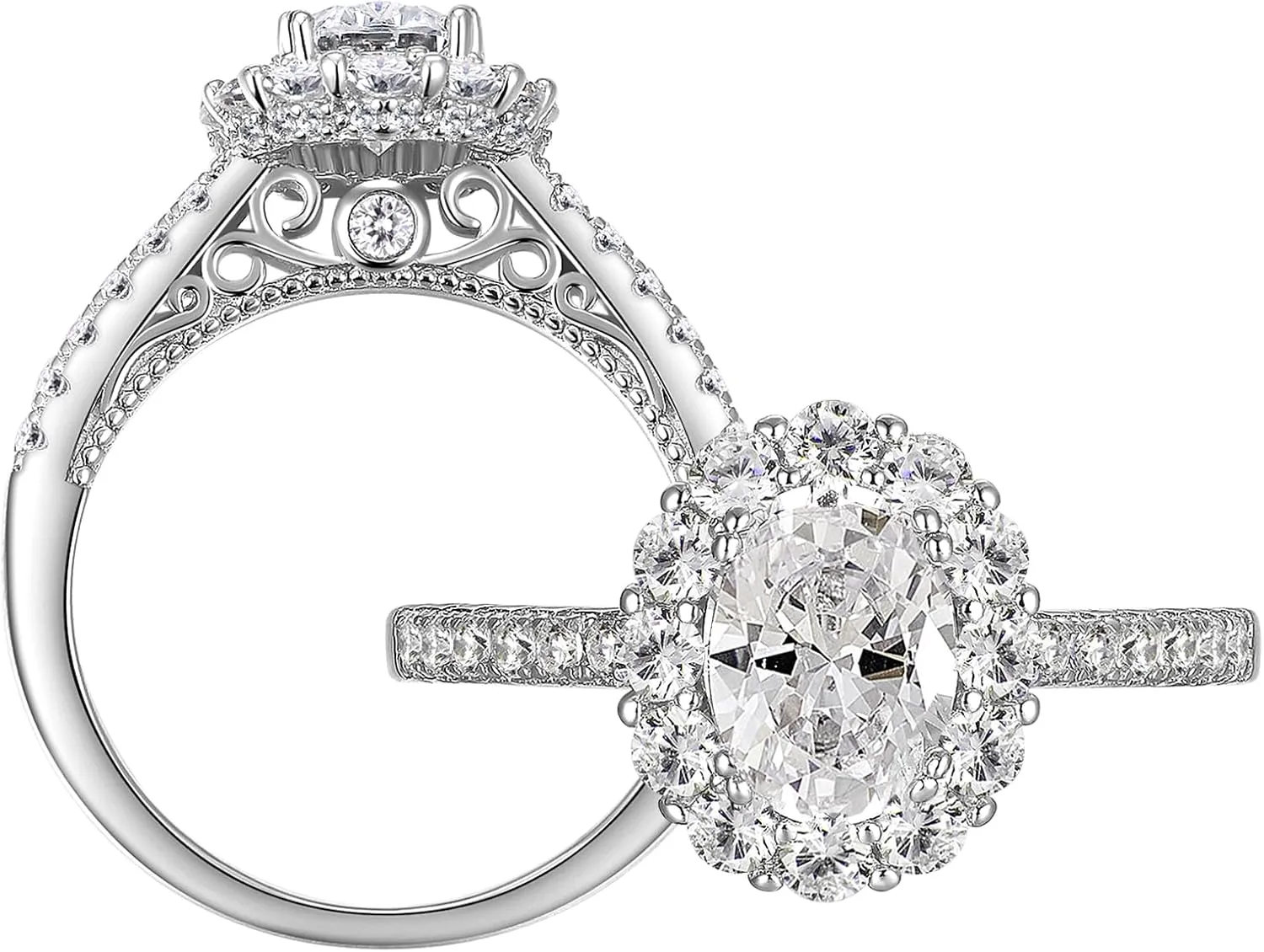 SHELOVES Oval Halo Engagement Rings for Women AAAAA Cubic Zirconia Wedding Rings 925 Sterling Silver Sz 5-10