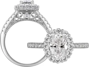 SHELOVES Oval Halo Engagement Rings for Women AAAAA Cubic Zirconia Wedding Rings 925 Sterling Silver Sz 5-10