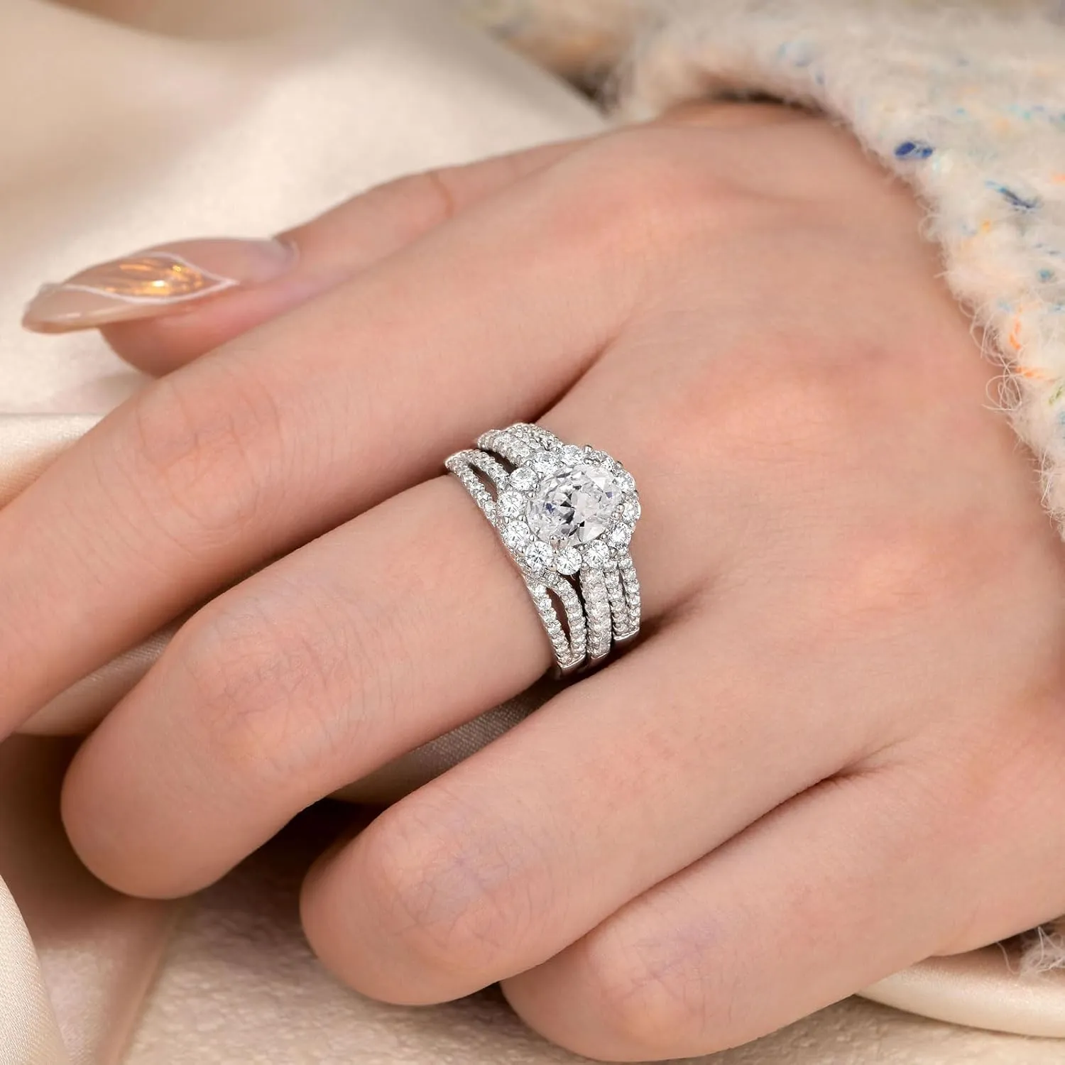 SHELOVES Oval Halo Engagement Rings for Women AAAAA Cubic Zirconia Wedding Rings 925 Sterling Silver Sz 5-10