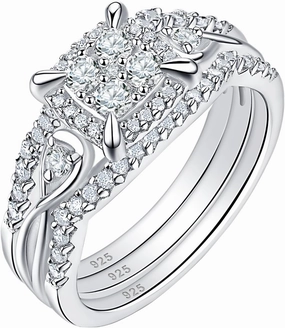 SHELOVES Infinity Sterling Silver Wedding Rings Set Round Cut Princess Cluster Cz for Women Sz 4-13