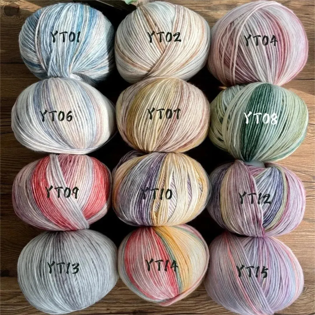 SHIKE Cloud-Cluster Multicolor Rainbow Yarn for Knitting&Crocheting.Soft Wool Acrylic Cotton Blended Yarn.Gradient Space-Dyed Air Yarn (YT07)