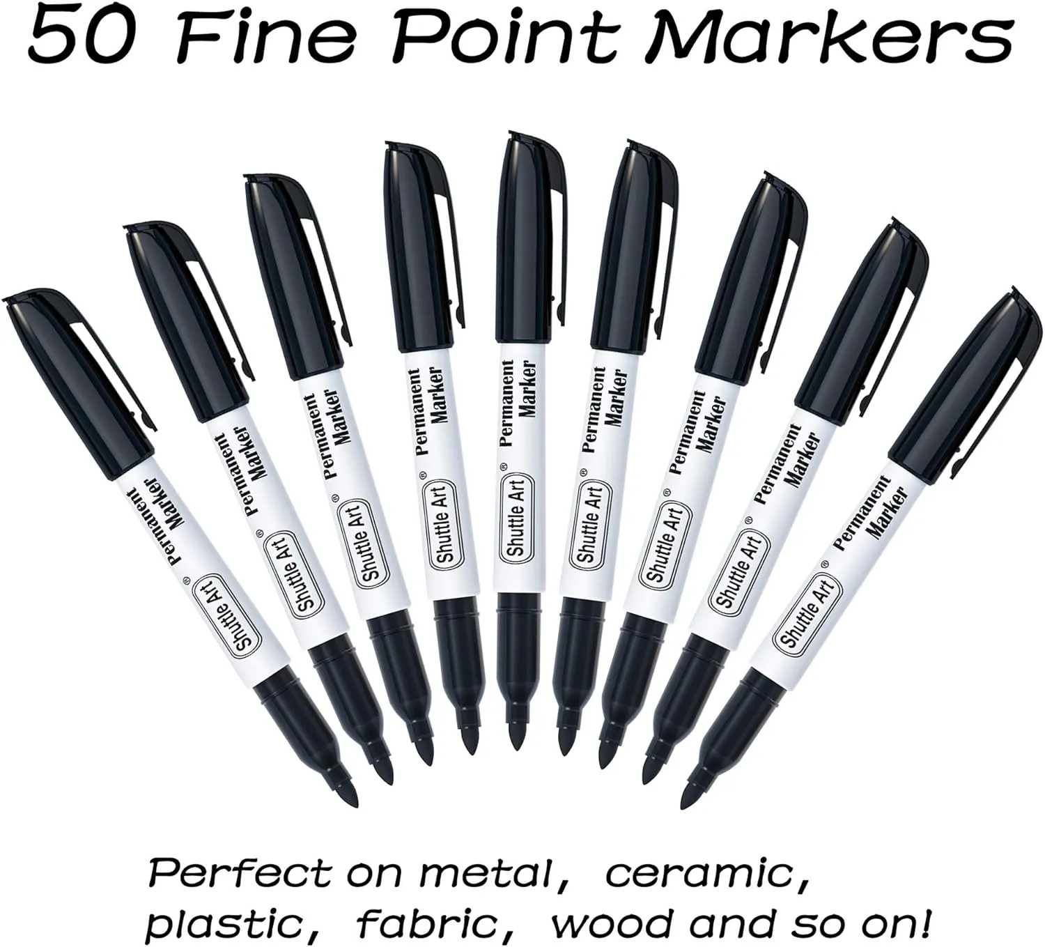 Shuttle Art Permanent Markers, 50 Pack Black Permanent Marker set,Fine Point, Works on Plastic,Wood,Stone,Metal and Glass for Doodling, Marking