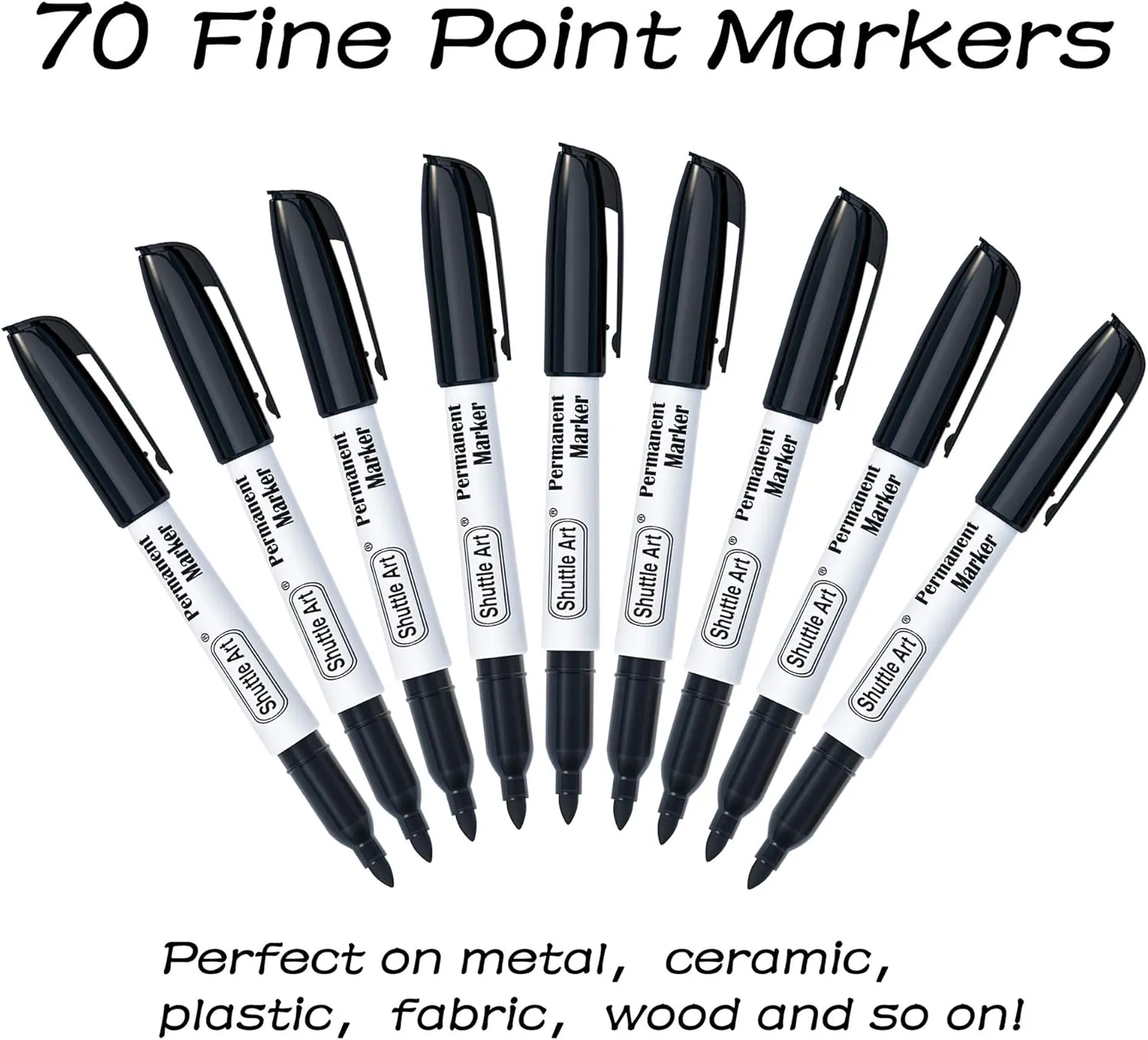 Shuttle Art Permanent Markers, 70 Pack Black Permanent Marker set,Fine Point, Works on Plastic,Wood,Stone,Metal and Glass for Doodling, Marking