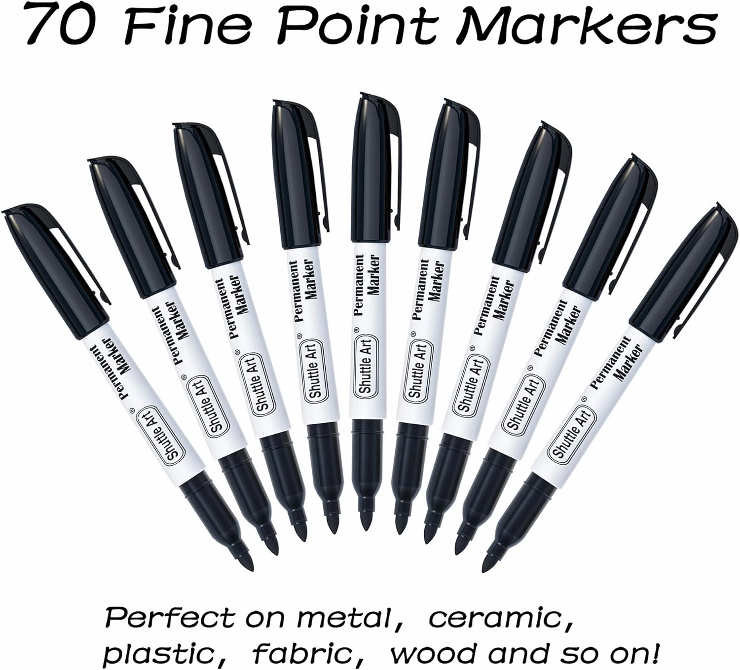 Shuttle Art Permanent Markers, 70 Pack Black Permanent Marker set,Fine Point, Works on Plastic,Wood,Stone,Metal and Glass for Doodling, Marking