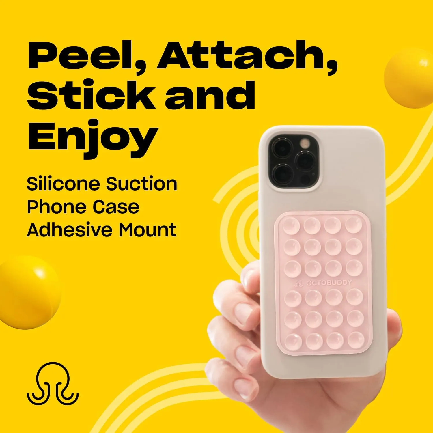 Silicone Suction Phone Case Adhesive Mount - Hands-Free, Strong Grip Holder for Selfies and Videos - Durable, Easy to Use - iPhone and Android Compatible - 2.25″ x 3.25″, Chalk Pink