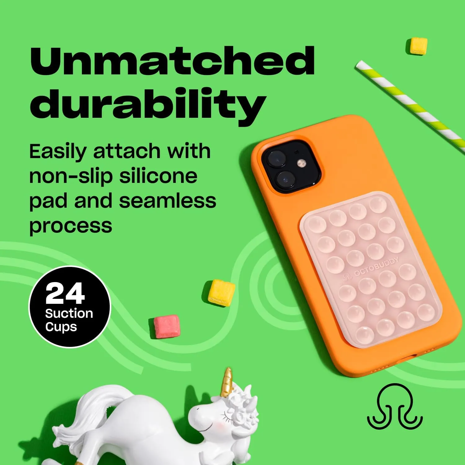 Silicone Suction Phone Case Adhesive Mount - Hands-Free, Strong Grip Holder for Selfies and Videos - Durable, Easy to Use - iPhone and Android Compatible - 2.25″ x 3.25″, Chalk Pink