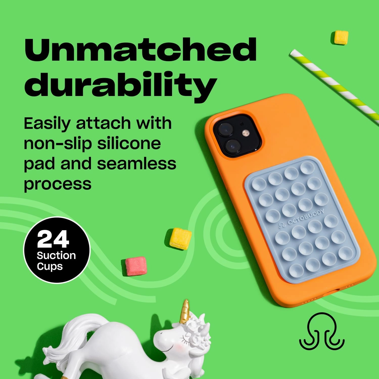 Silicone Suction Phone Case Adhesive Mount - Hands-Free, Strong Grip Holder for Selfies & Videos - Durable, Easy to Use - iPhone & Android Compatible - 2.25″ x 3.25″, Baby Blue