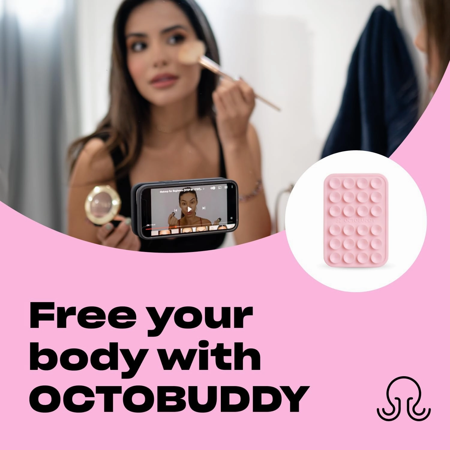 Silicone Suction Phone Case Adhesive Mount - Hands-Free, Strong Grip Holder for Selfies & Videos - Durable, Easy to Use - iPhone & Android Compatible - 2.25″ x 3.25″, Marigold