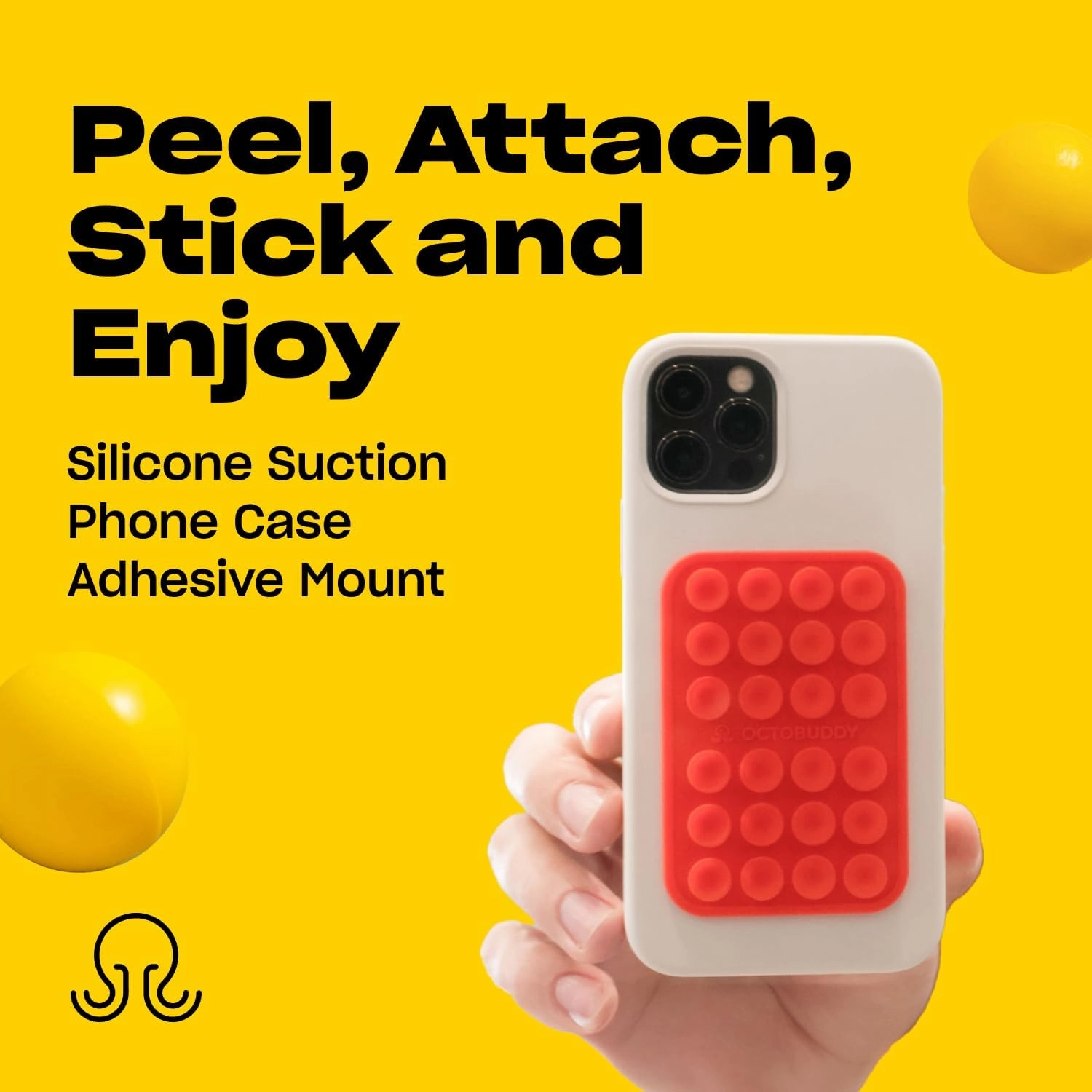 Silicone Suction Phone Case Adhesive Mount - Hands-Free, Strong Grip Holder for Selfies & Videos - Durable, Easy to Use - iPhone & Android Compatible - 2.25″ x 3.25″, Marigold