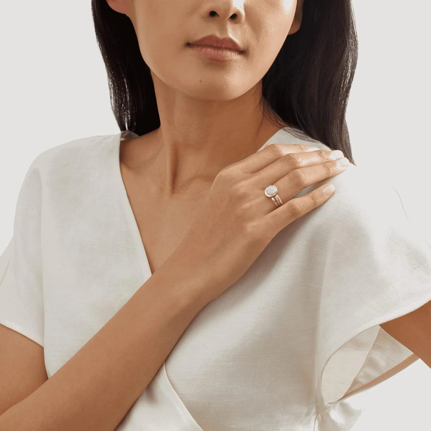 Silpada 'in Good Campanile' Stacking Rings with Natural Blue Lace Agate in Sterling Silver & Brass