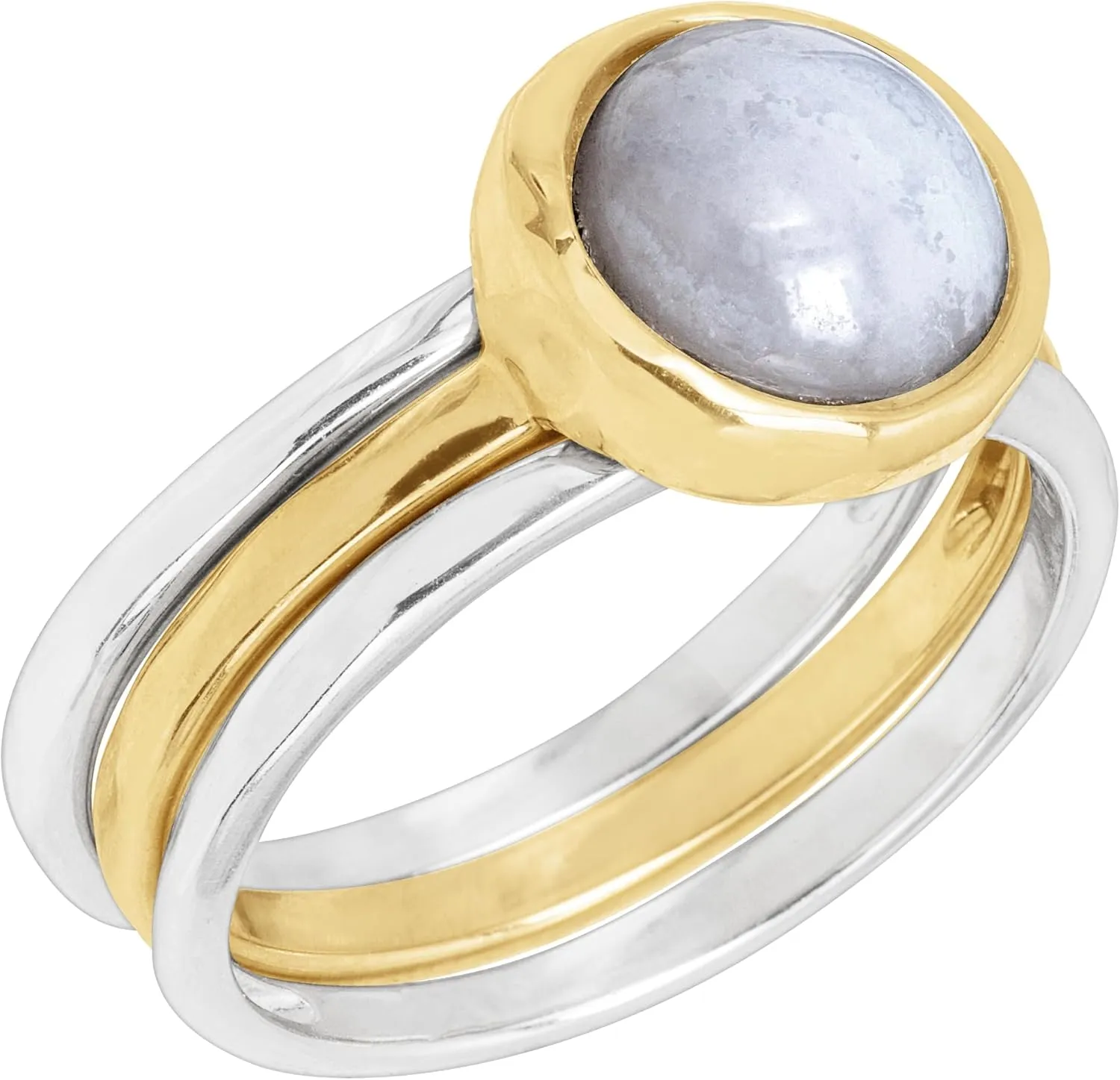 Silpada 'in Good Campanile' Stacking Rings with Natural Blue Lace Agate in Sterling Silver & Brass