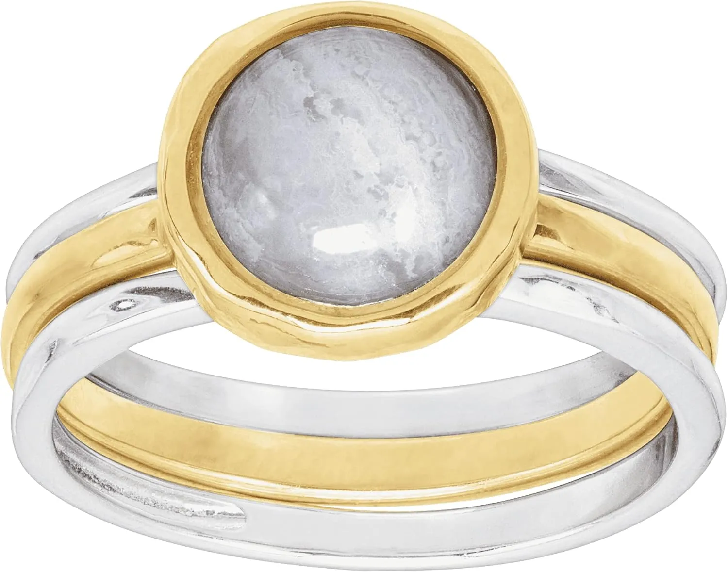 Silpada 'in Good Campanile' Stacking Rings with Natural Blue Lace Agate in Sterling Silver & Brass