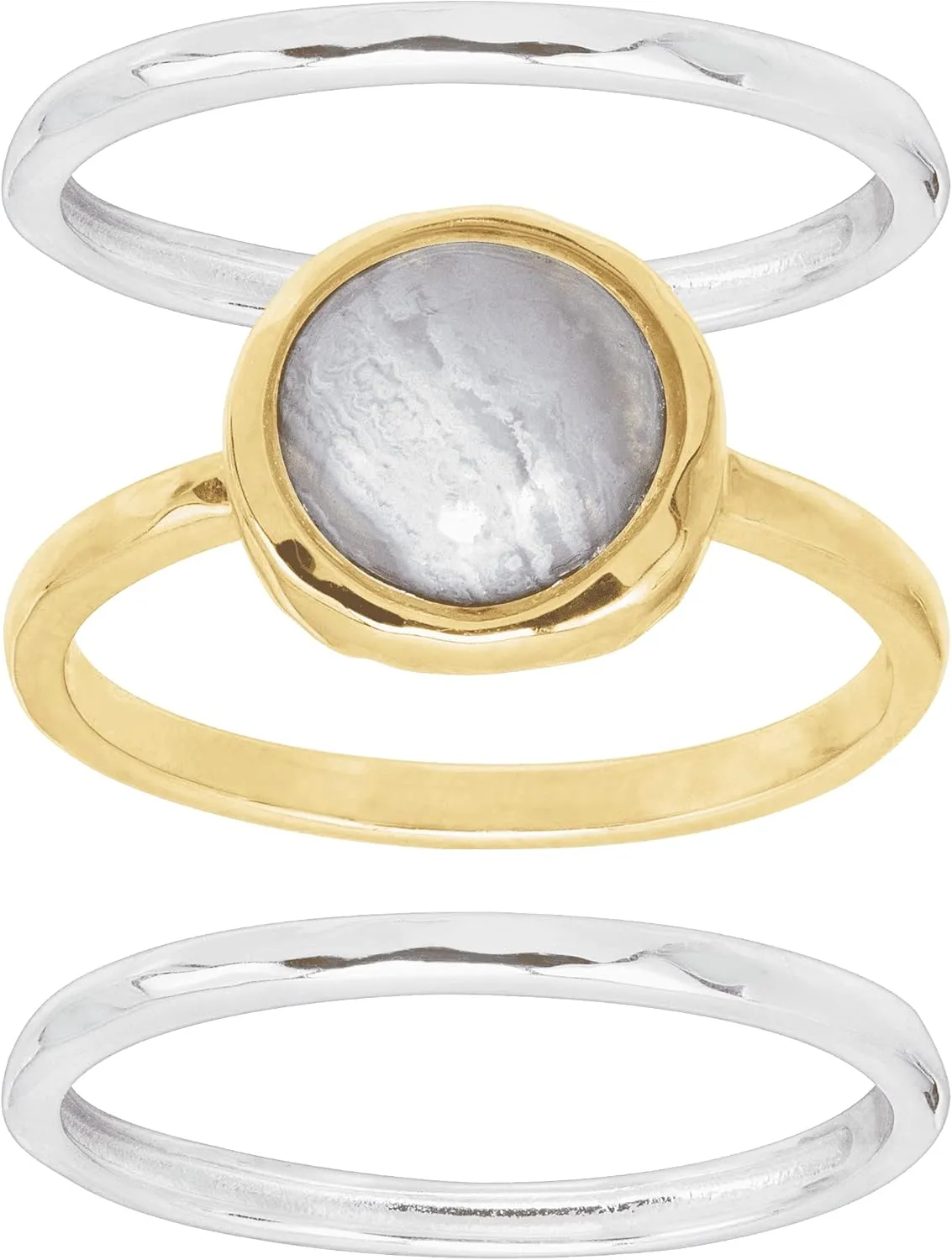 Silpada 'in Good Campanile' Stacking Rings with Natural Blue Lace Agate in Sterling Silver & Brass