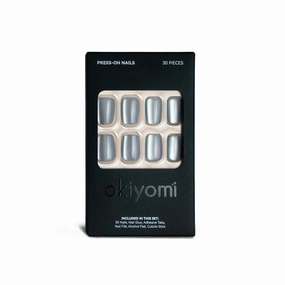 Silver Smoke Press on Nails - Metallic Cat Eye Press on Nails | Magnetic Moonlit Shimmer - Short Ballerina Squoval Shape - 15 Sizes - 30 Soft Gel Fake Nails with Glue and Stick On Tabs