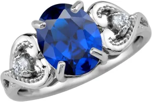 Silvershake 10X8mm Created Oval Shape Blue Sapphire White Gold Plated 925 Sterling Silver Heart Victorian Style Ring September Gemstone Birthstone Size 6
