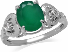Silvershake 2.32ct. Natural Emerald Green Agate and White Topaz 925 Sterling Silver Heart Victorian Style Ring Size 10